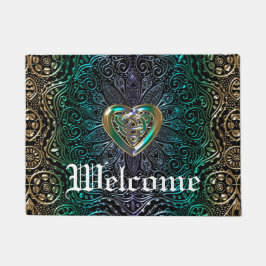 Felpudo Mandala céltica del corazón en oro verde