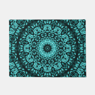 Felpudo Mandala floral turquesa verde azulada