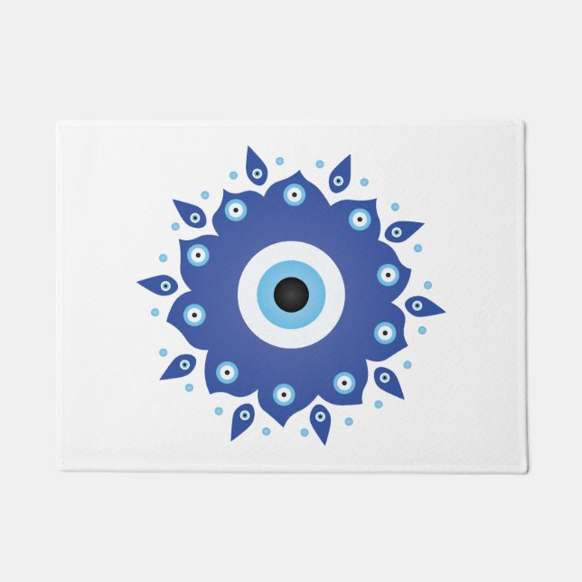 Felpudo Mandala griega malvado Ojo Azul Blanco (Anverso)