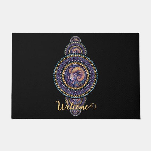 Felpudo Mandala ornamental Aries Whimsical Personalizada (Anverso)