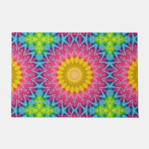 Felpudo Mandalá Tie-Dye de Arcoíris con Simetría Vibrante