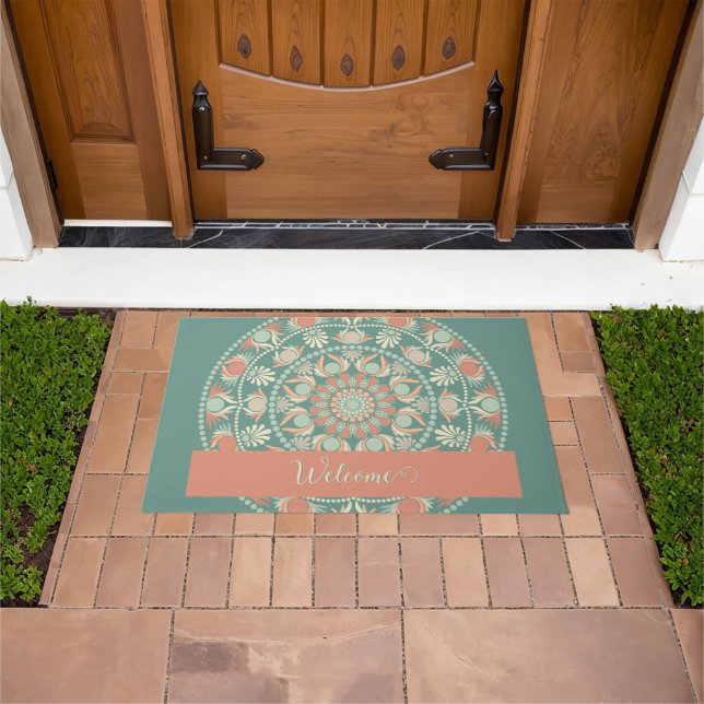 Felpudo Mandala y sabio retro ornato personalizado (Exterior)