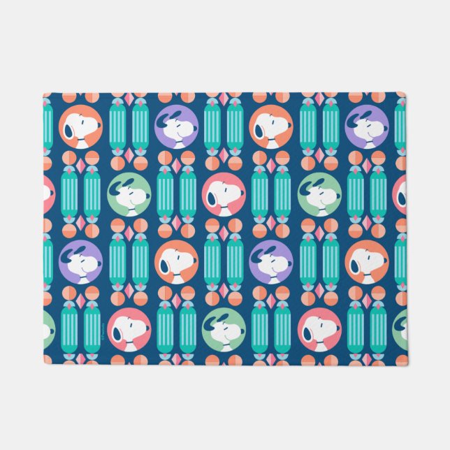 Felpudo Maní | Patrón de sueños de deco azul oscuro Snoopy (Anverso)