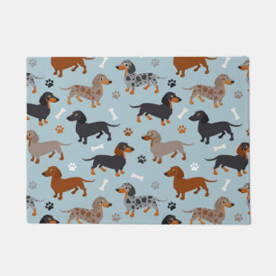 Felpudo Manitas y huesos azul patrón Dachshund