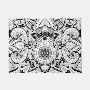 Felpudo Mano de Hamsa - mano del grayscale de Fátima