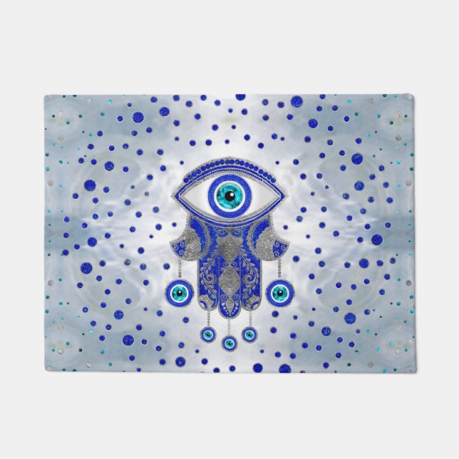Felpudo Mano Hamsa-Mano de Fatima Lapis Lazuli y Plata (Anverso)