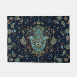 Felpudo Mano Hamsa - Mano de piedras azules de Fátima