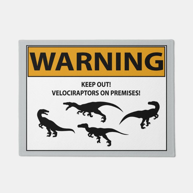 Felpudo ¡Mantente Fuera! Rótulo de Velociraptor (Anverso)
