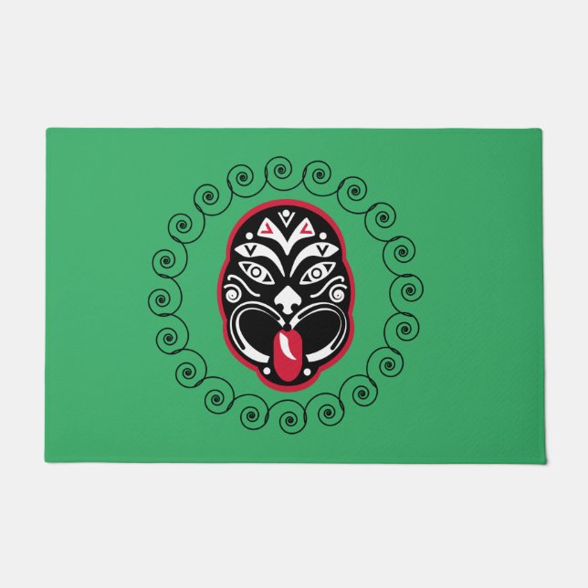 Felpudo Maori Haka | Nueva Zelanda | Arte nativo | Decorac (Anverso)