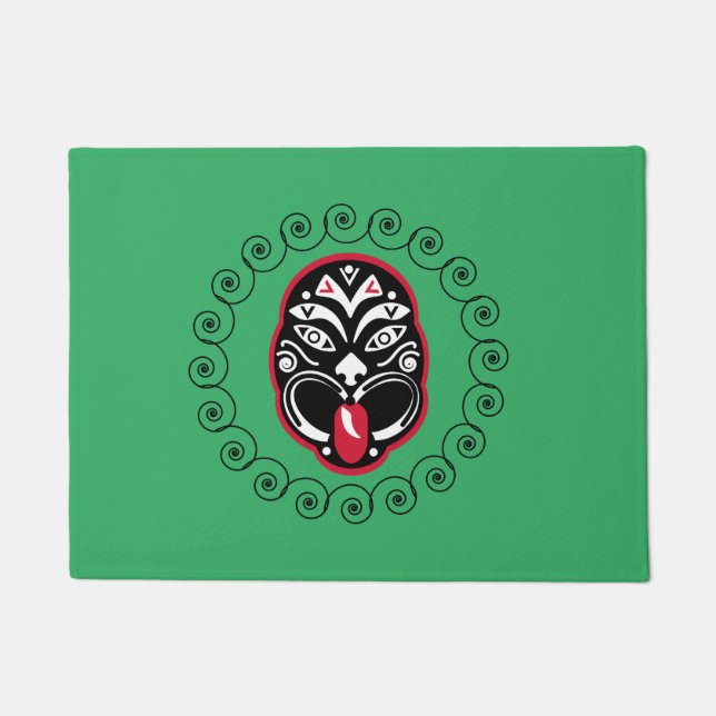 Felpudo Maori Haka | Nueva Zelanda | Arte nativo | Decorac (Anverso)