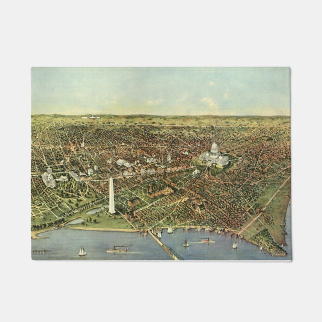Felpudo Mapa antiguo con vista panorámica de Washington DC (Anverso)