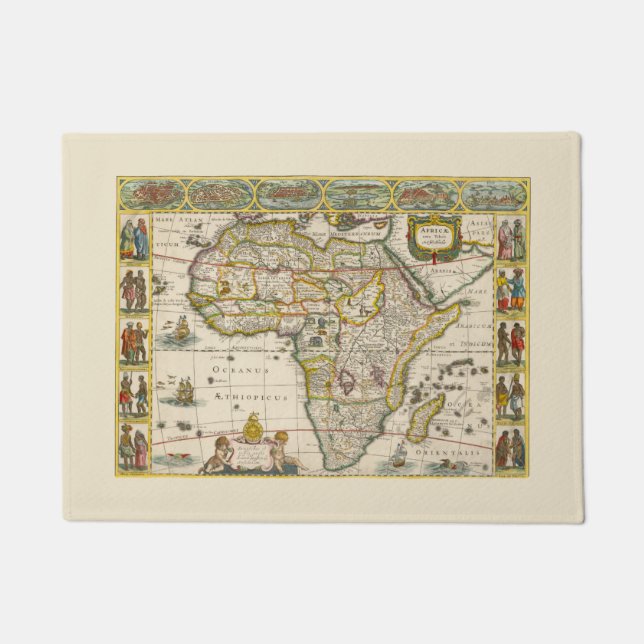 Felpudo Mapa antiguo de África de Hondius y Jansson (Anverso)