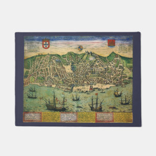 Felpudo Mapa Antiguo de Lisboa, Portugal por Braun/Hogenbe