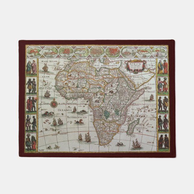 Felpudo Mapa Antiguo del Mundo Antiguo de África de Blaeu, (Anverso)