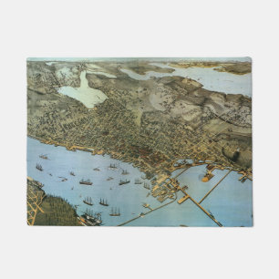 Felpudo Mapa antiguo Vista aérea Ciudad de Seattle Washing
