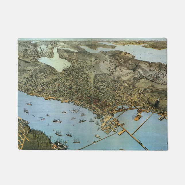 Felpudo Mapa antiguo Vista aérea Ciudad de Seattle Washing (Anverso)