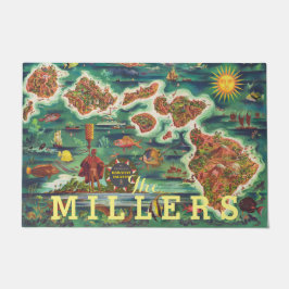 Felpudo Mapa de 1950 de la pintura al óleo de Hawaii Josep