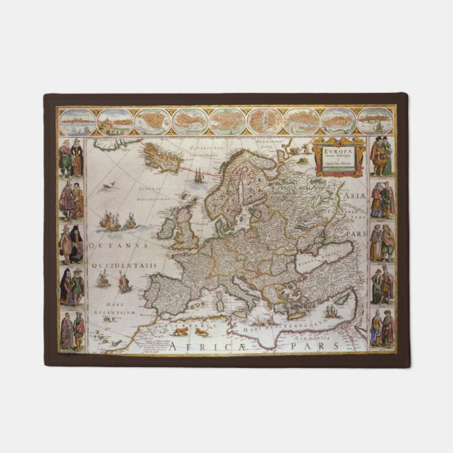 Felpudo Mapa de Antigüedades de Europa por Willem Jansz Bl (Anverso)