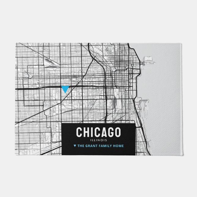 Felpudo Mapa de la ciudad de Chicago + Marcar su ubicación (Anverso)