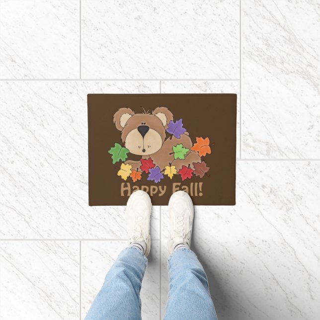 Felpudo Mapa de la puerta del oso de otoño feliz (Interior)