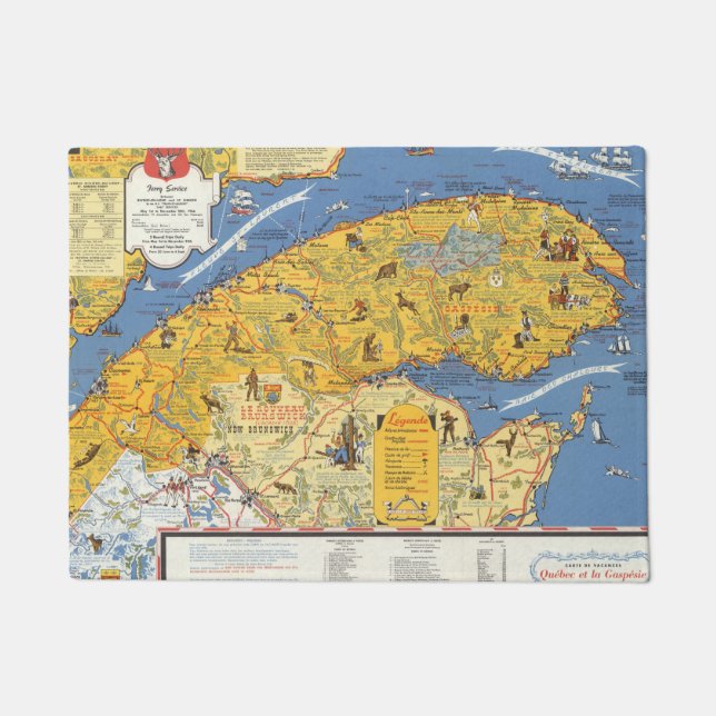 Felpudo Mapa de Vacanes, Quebec, Gaspesie (Canadá) (Anverso)