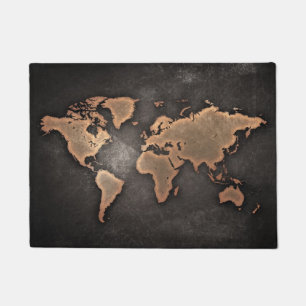 Felpudo Mapa del mundo cuero geográfico marrón