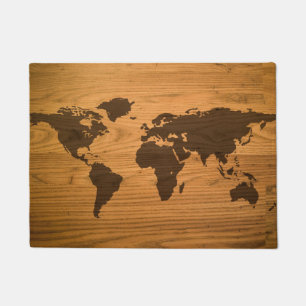 Felpudo Mapa del mundo en el grano de madera