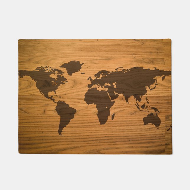 Felpudo Mapa del mundo en el grano de madera (Anverso)