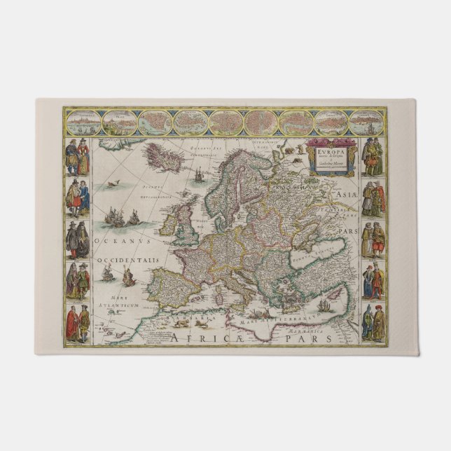 Felpudo Mapa medieval de Europa (por Willem Blaeu) (Anverso)