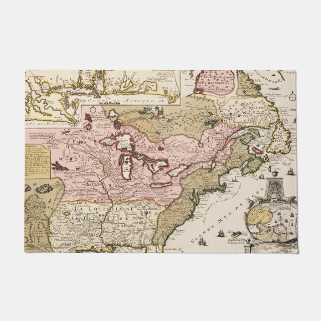 Felpudo Mapa medieval francés de Quebec/Nueva Francia Amér (Anverso)
