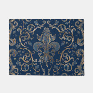 Felpudo Marble azul y oro adornados con flores de lis