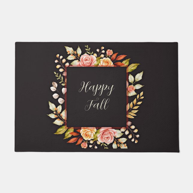 Felpudo Marco floral de otoño con texto personalizable  (Anverso)