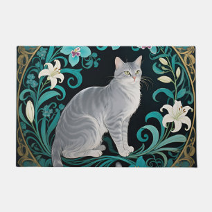Felpudo Marco Floral Ornamentado de Gato Gris