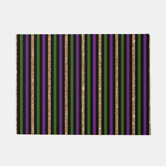 Felpudo Mardi Gras Dorado Brillo Raya Vertical Carnaval (Anverso)