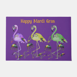Felpudo Mardi Gras Flamingos Coastal