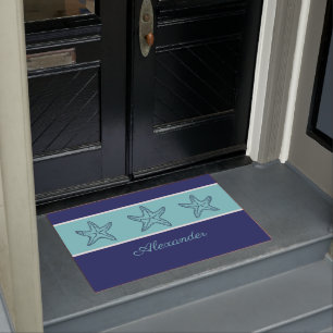 Felpudo Marea Verde azulada azul marina moderna costera