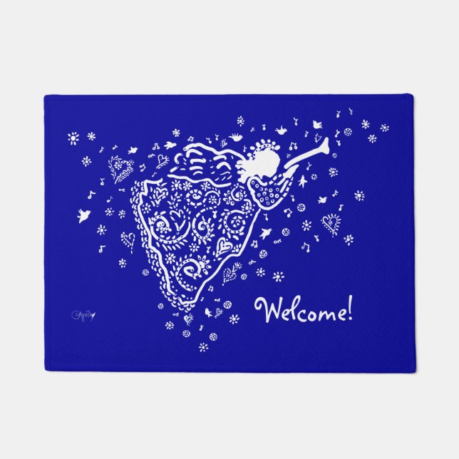 Felpudo Marina de guerra y Doormat blanco del ángel (Anverso)