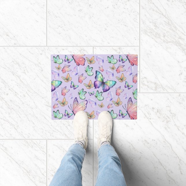 Felpudo Mariposa acuarela Patrón sin mar Púrpura (Interior)