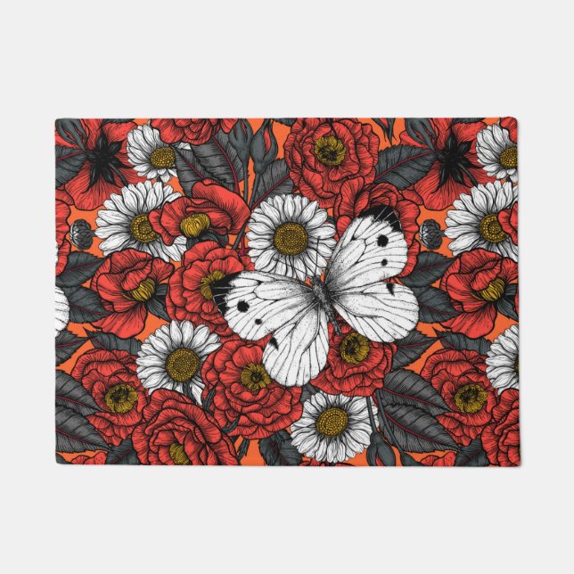 Felpudo Mariposa blanca y rosas (Anverso)