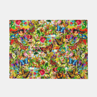 Felpudo Mariposa colorida del jardín de flores del vintage