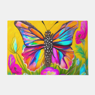 Felpudo Mariposa colorida sobre un fondo amarillo