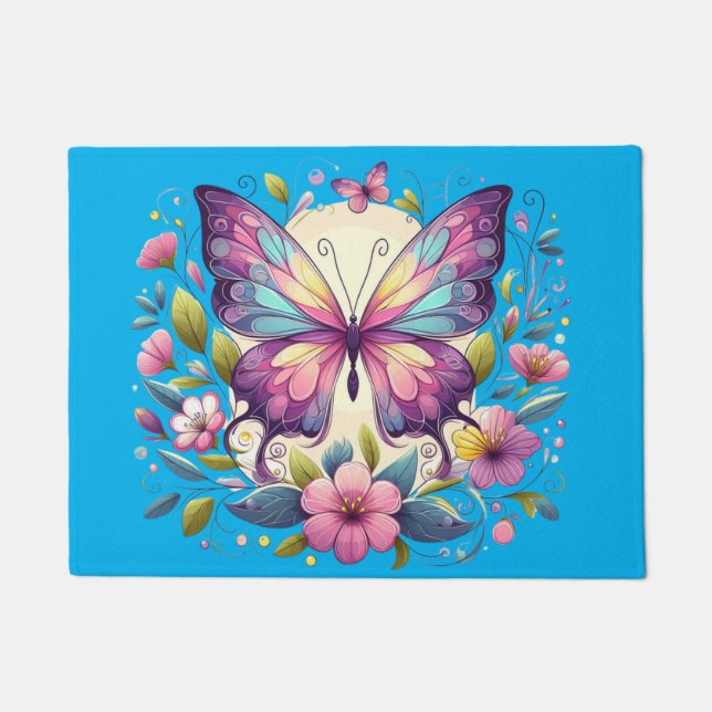 Felpudo Mariposa de colores vivos (Anverso)