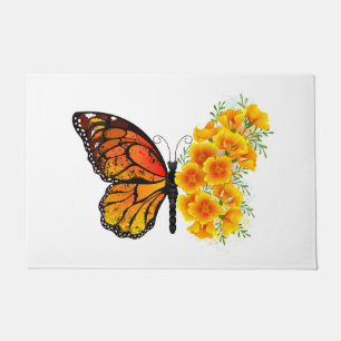 Felpudo Mariposa de flores con amapola amarilla de Califor