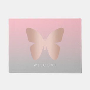 Felpudo Mariposa de oro rosa moderno y elegante