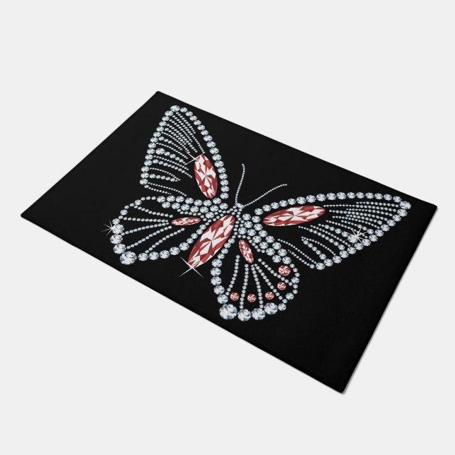 Felpudo Mariposa de Rhinestone Rojo Joya de Primavera (Angular)