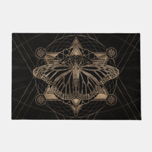 Felpudo Mariposa en geometría sagrada - negro y oro
