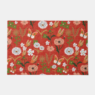 Felpudo Mariposa floral de bambú rudo Shamrock en rojo