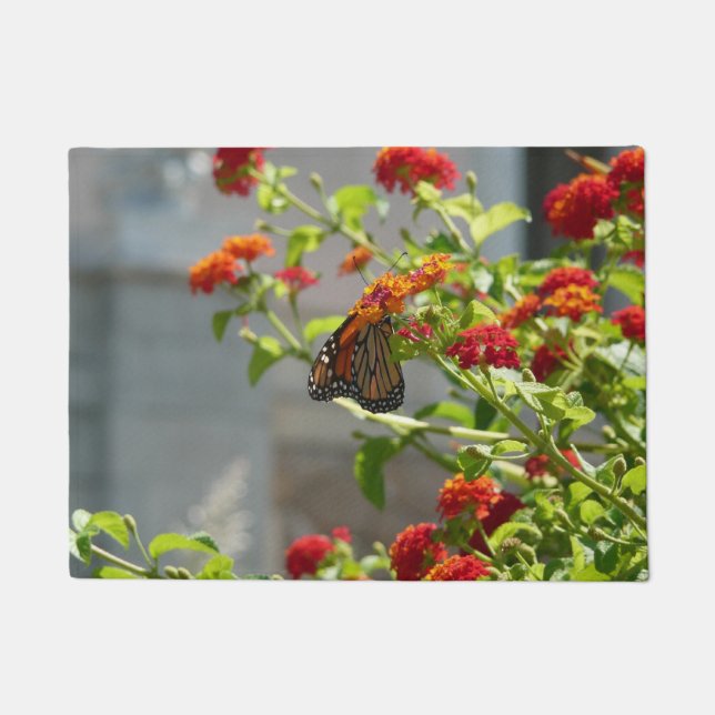 Felpudo Mariposa Monarca en Buddleja Roja (Anverso)