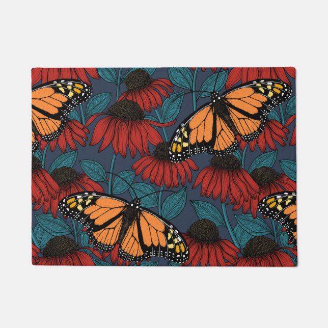 Felpudo Mariposa monarca sobre las colmenas rojas (Anverso)