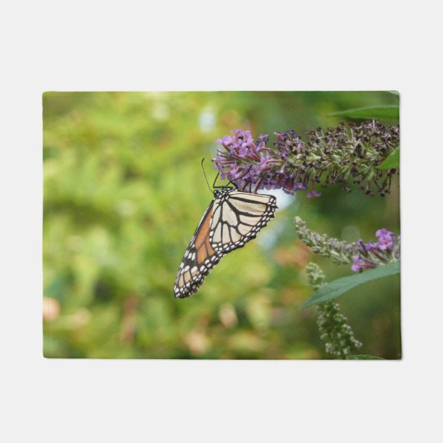 Felpudo Mariposa monarca sobre mariposa morada Bush (Anverso)